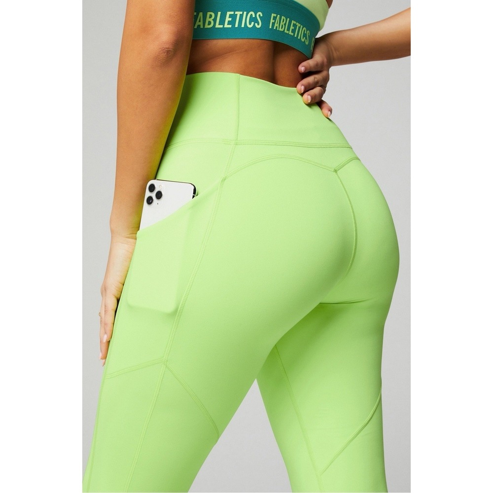 NWT Women's Fabletics Pure Luxe Oasis High Waisted Leggings - Neon Spark - Small - Picture 3 of 7